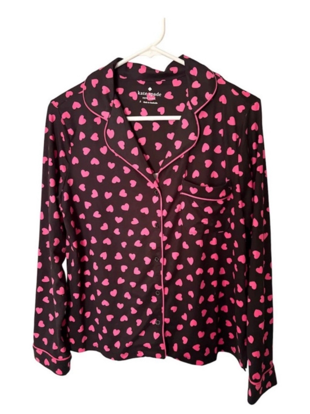 Kate Spade Pink Heart Button Down Pajama Lounge Top Size S New